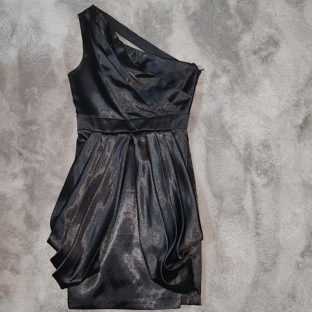 Black Satin One shoulder Mini Dress Size M - Picture 5 of 9